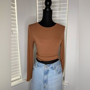 Astr Brown Ribbed Crop Top